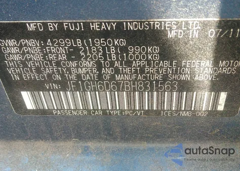 2011 Subaru Impreza Outback Sport z USA, uszkodzony, nr VIN JF1GH6D67BH831563